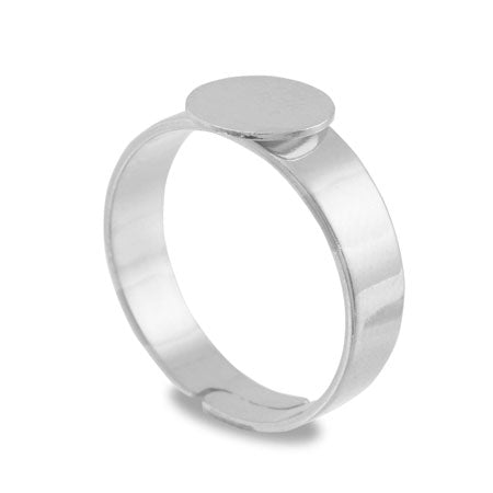 Ring stand flat round plate rhodium color