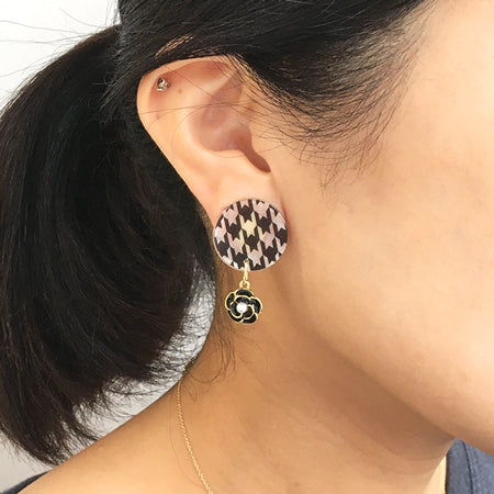 プリントシェルパーツ ラウンド1穴 矢羽柄/黒【アウトレット】