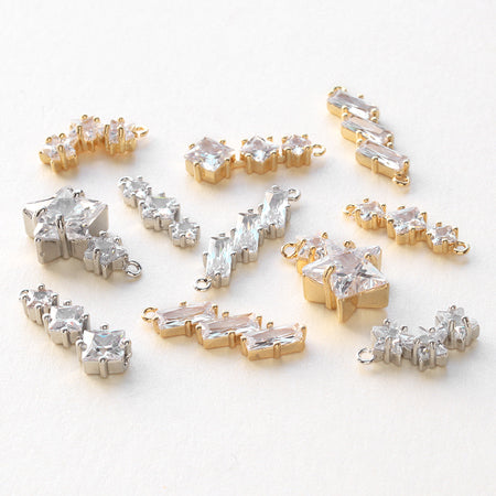 Charm Cubic Zirconia Claw Star 2 Rows Gold