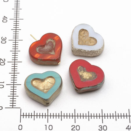 Czech table cut heart mixed orange/Picasso