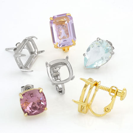 Post pierced earrings with stones × 10mm rhodium collar