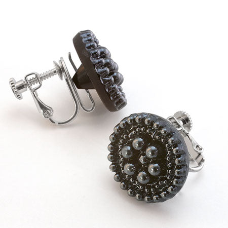 German glass button round 4 black/G