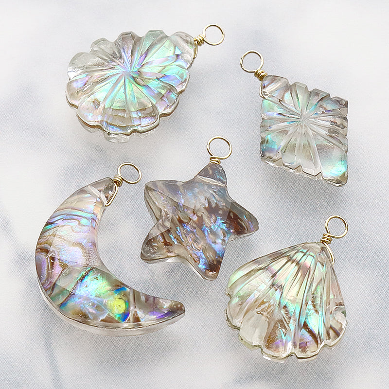 Natural stone Glasses Clasp Charm Carving Flat Shizuku Doublet Crystal/Shell (Natural)
