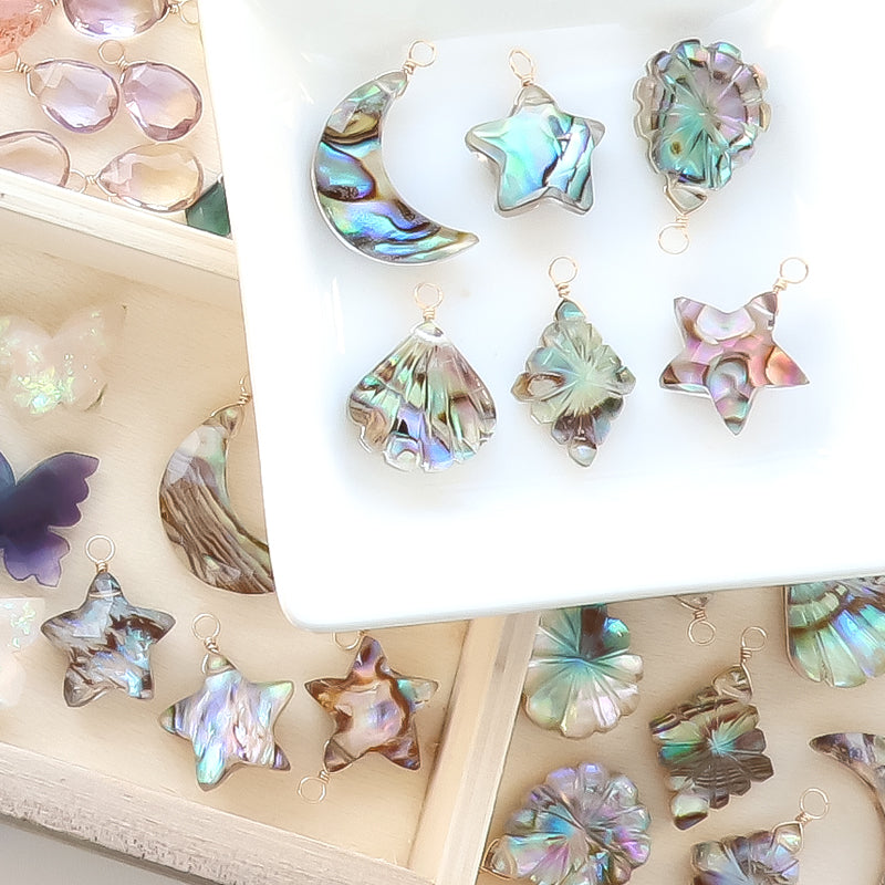 Natural stone Glasses Clasp Charm Carving Flat Shizuku Doublet Crystal/Shell (Natural)