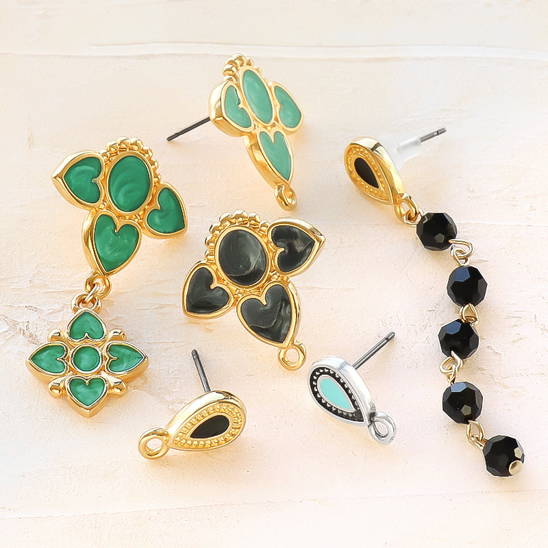 ギリシャピアス デザインハート 1カン ブラックマーブル/G