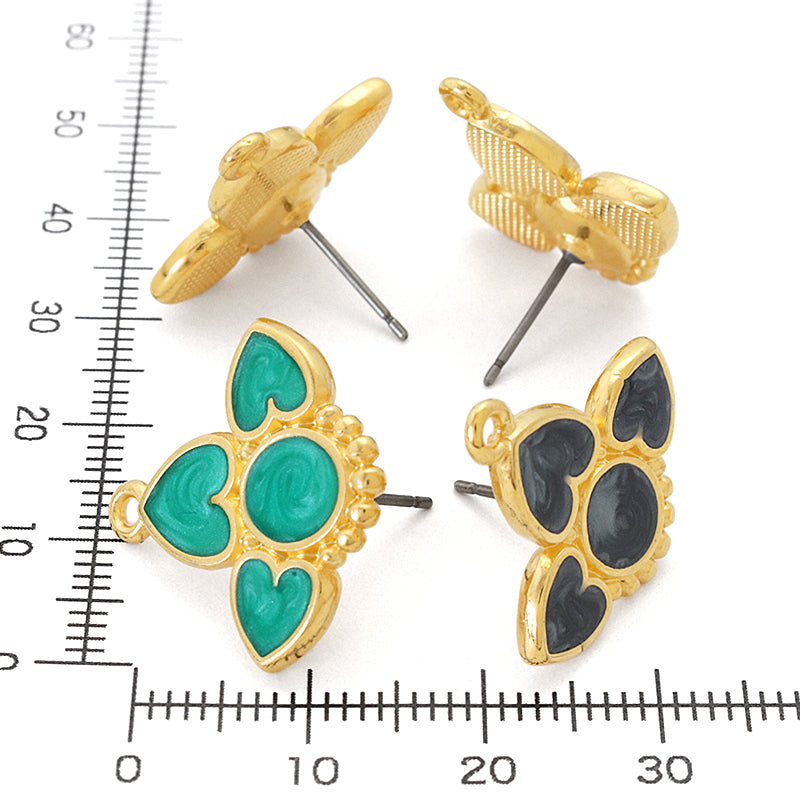 ギリシャピアス デザインハート 1カン ブラックマーブル/G