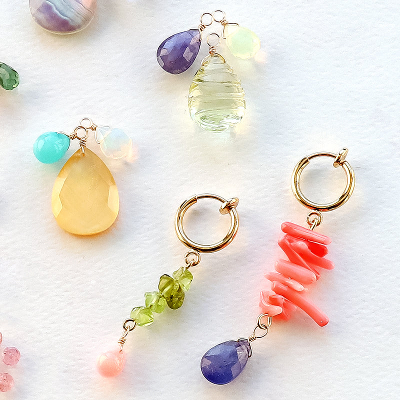 天然石 めがね留めチャーム 平シズクカット 水晶/シェル(天然)