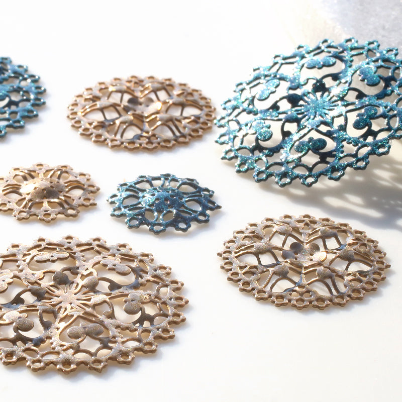 Italian filigree parts approx. 22mm glitter blue