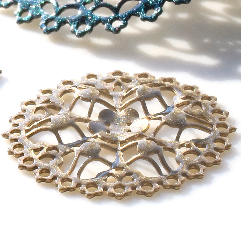Italian filigree parts approx. 30mm glitter beige
