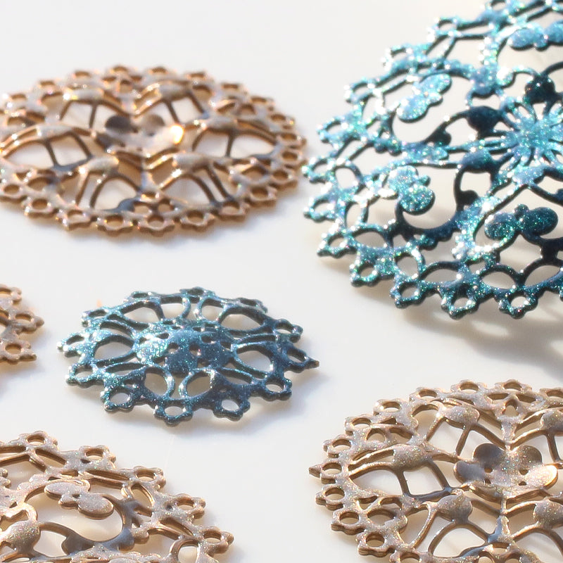 Italian filigree parts approx. 22mm glitter blue