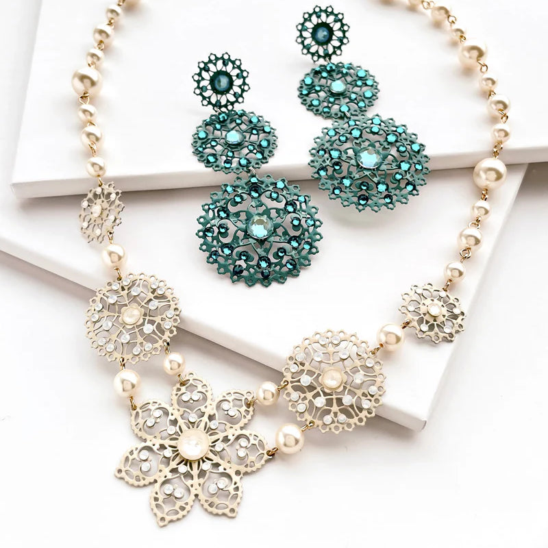 Italian filigree parts approx. 30mm emerald