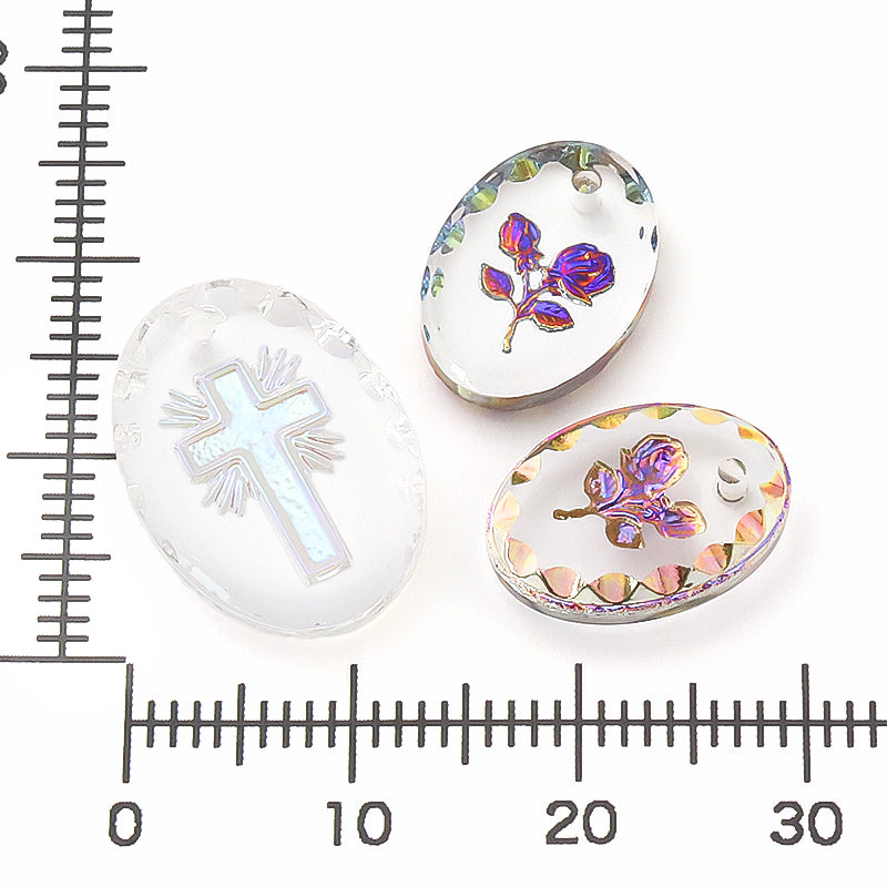 ドイツ製ガラス オーバル ローズ ヘリオブルー