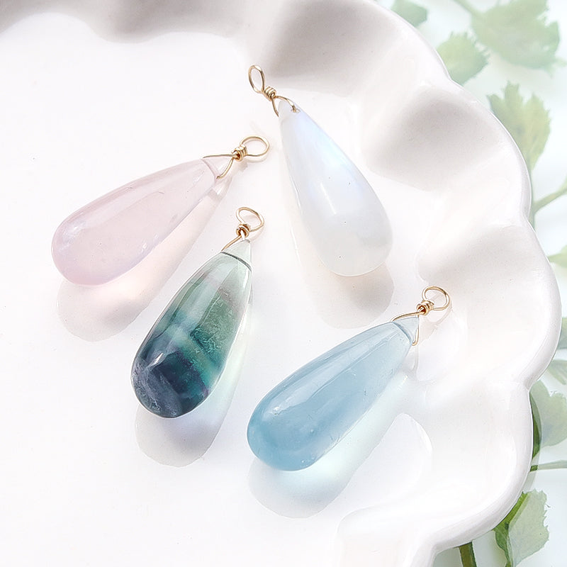 Natural stone Glasses Clasp Charm Plain Long Drop Rose Quartz