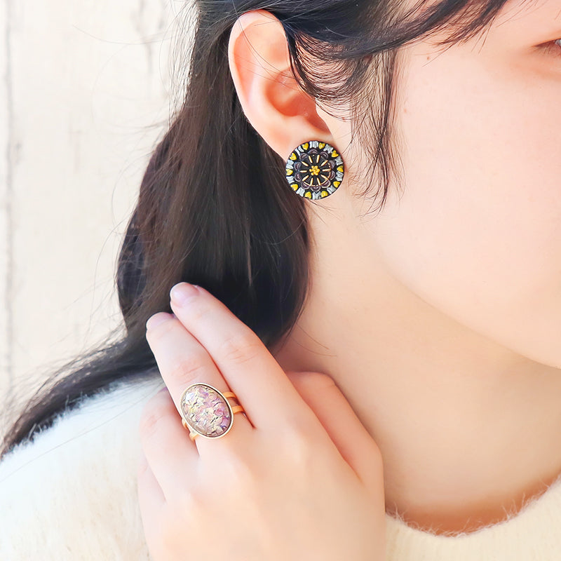 チェコ ガラスストーン オーバルカボション パープルイエローオパールSV