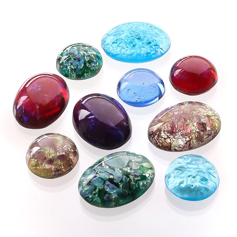 チェコ ガラスストーン ラウンドカボション パープルイエローオパールSV