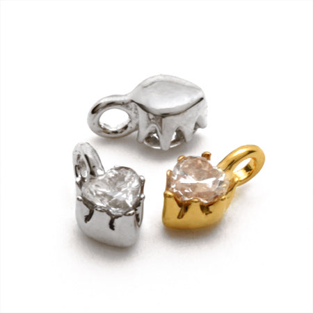 国産キャストチャーム ジルコニア ハート2 ロジウムカラー