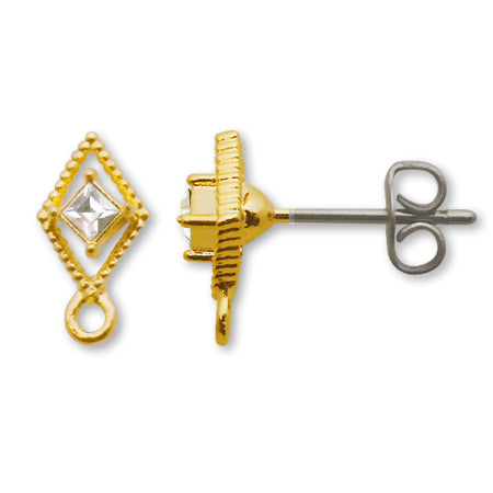 Domestic cast parts earrings with ring diamond shape gold