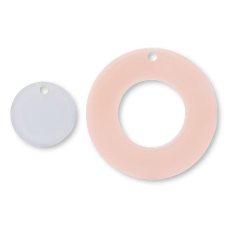アセテートパーツ 両面 ラウンド1穴 ピンク/クリアブルー【アウトレット】