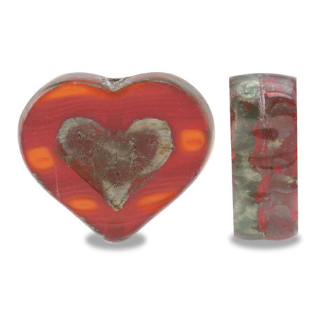 Czech table cut heart mixed orange/Picasso