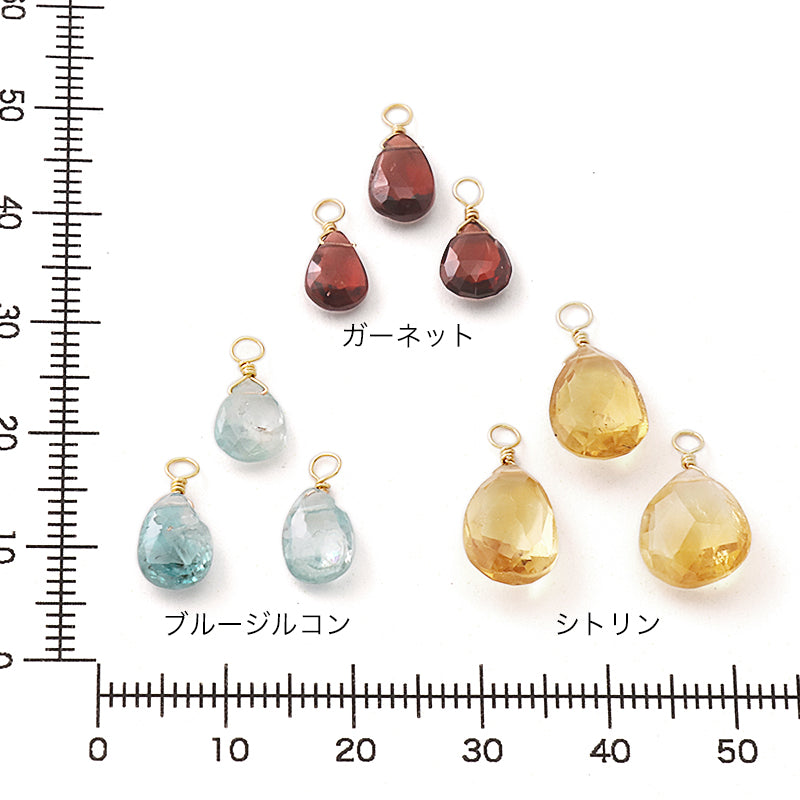 天然石 めがね留めチャーム 平シズクカット シトリン(天然)