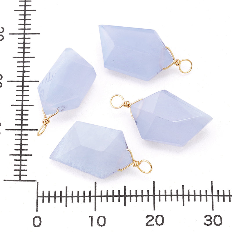 天然石 めがね留めチャーム スピンドルカット ブルーカルセドニー(天然)