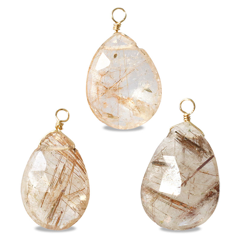 天然石 めがね留めチャーム 平シズクカット コッパールチルクォーツ(天然)