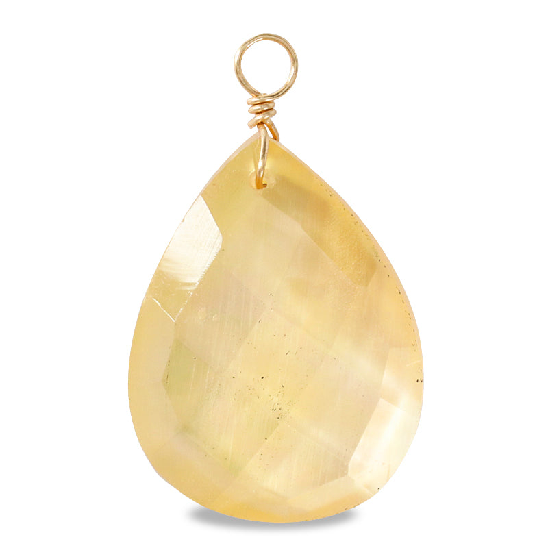 天然石 めがね留めチャーム 平シズクカット 水晶/シェル(天然)