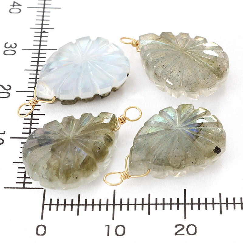 Natural stone Glasses Clasp Charm Carving Flat Shizuku (Double) Labradorite/Shell/Crystal