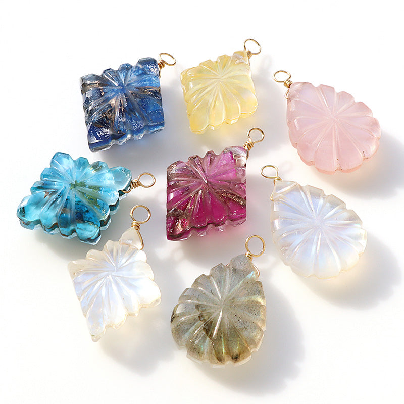 Natural stone Glasses Clasp Charm Carving Diamond (Double) Crystal/Pink Copper