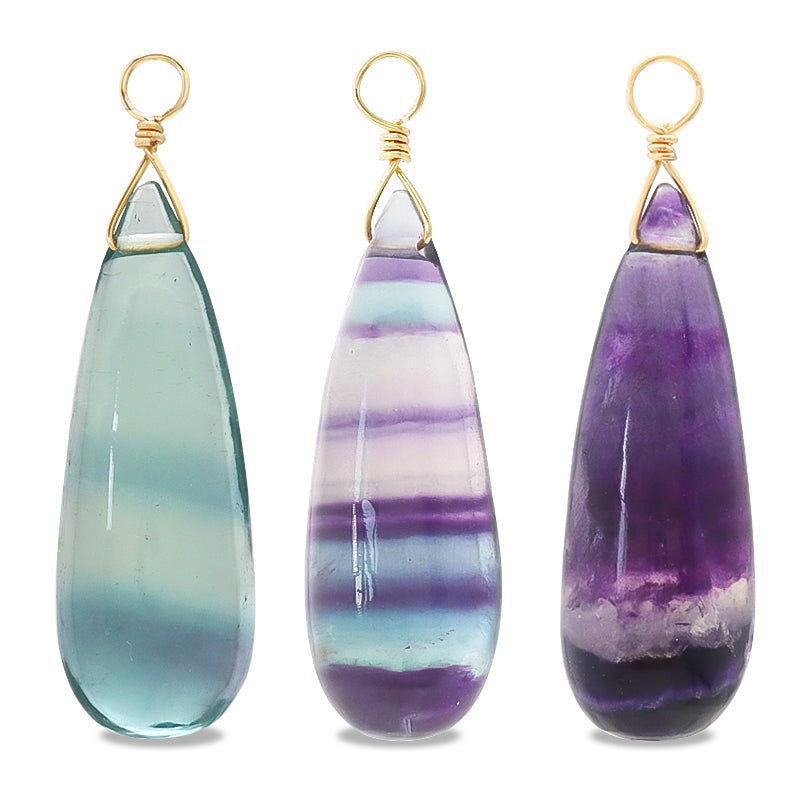 天然石 めがね留めチャーム プレーンロングドロップ フローライト