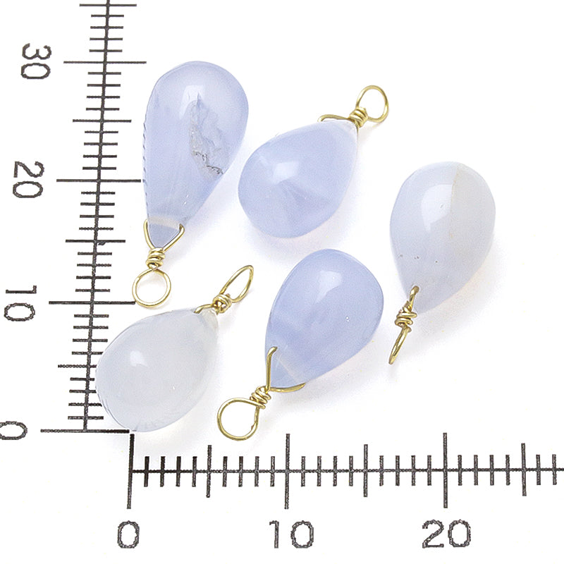 Natural stone Glasses Clasp Charm Plain Drop Blue Chalcedony