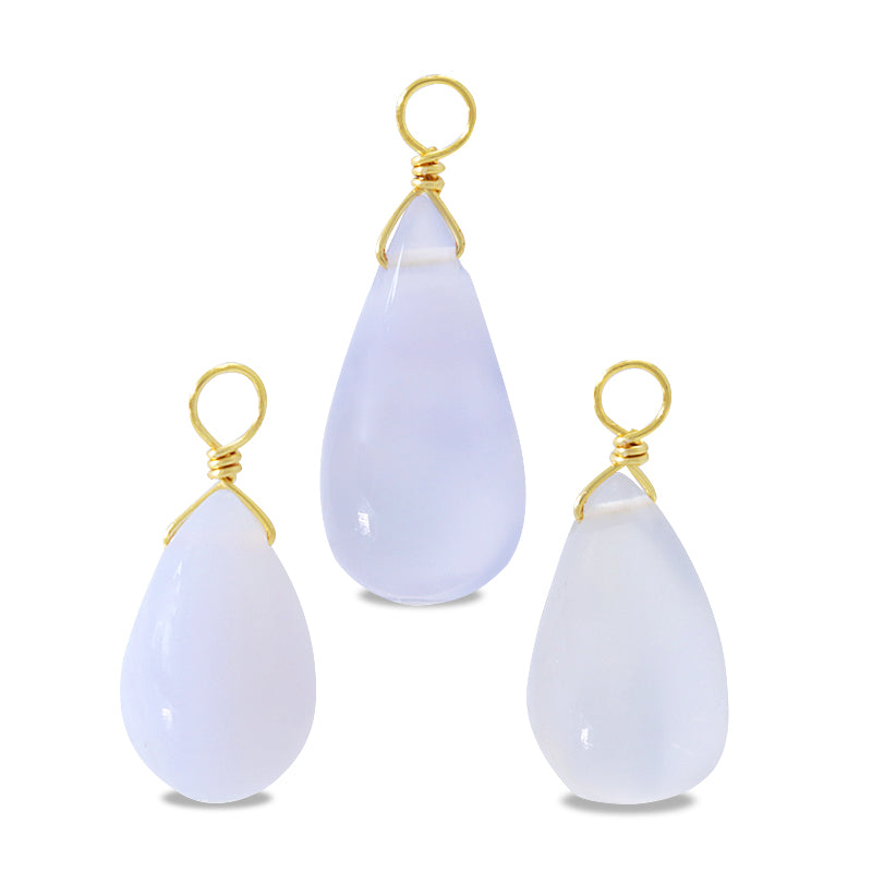 Natural stone Glasses Clasp Charm Plain Drop Blue Chalcedony
