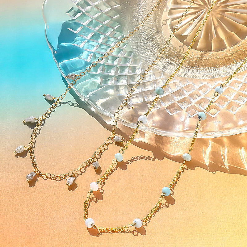 Natural stone button cut Larimar (natural)