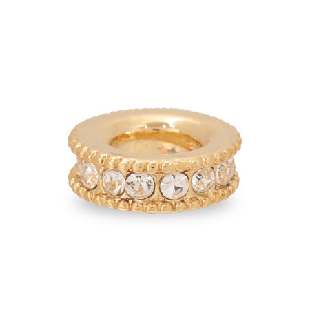 Large hole rondelle with stone milgrain crystal/G