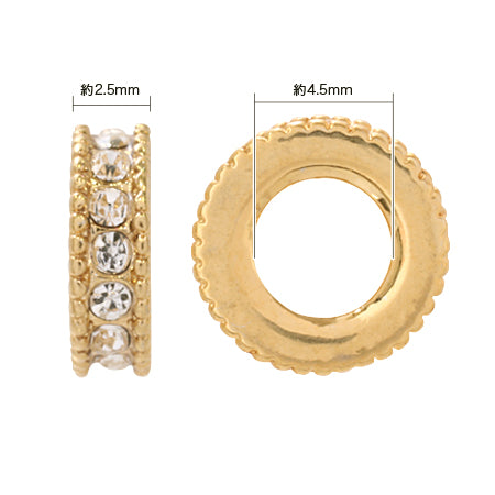 Large hole rondelle with stone milgrain crystal/G