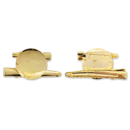 Brooch stand with round plate hair clip gold