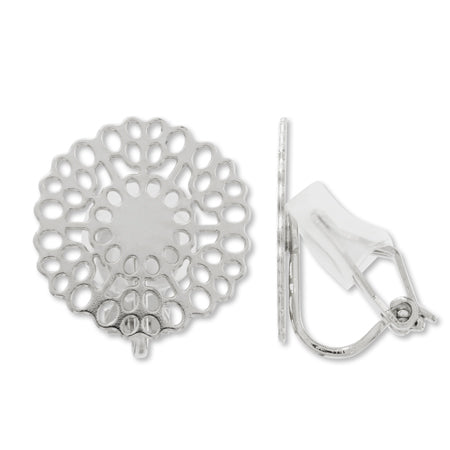 Earrings triangular spring type with scarf round rhodium color