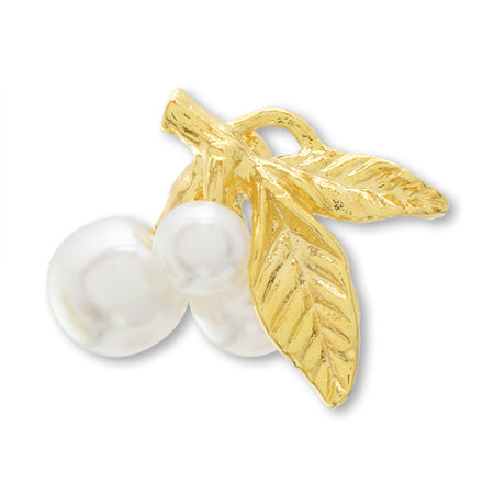Charm with botanical leaf pearl left gold