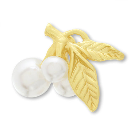 Charm with botanical leaf pearl left matte gold