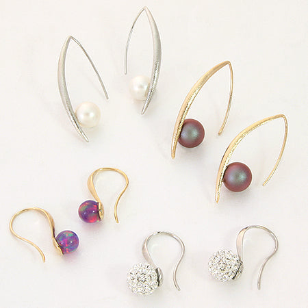 Design earrings with U-shaped core for round balls 6-10mm, rhodium color