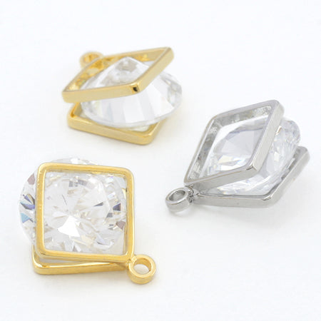 Charm zirconia square frame rhodium color