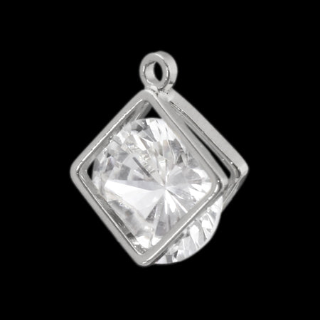 Charm zirconia square frame rhodium color