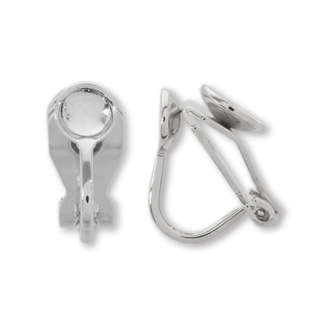 Earrings, triangular spring type, bowls on both sides, rhodium color