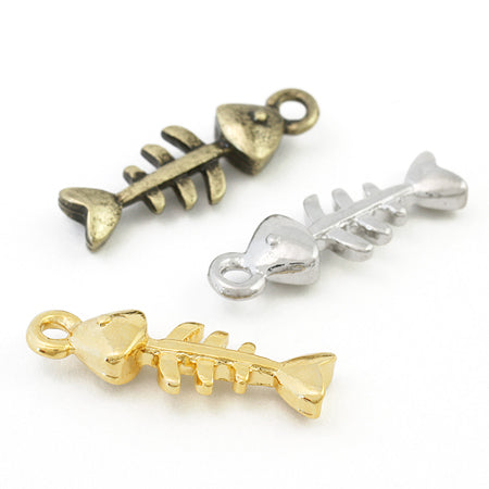 Charm fish bone rhodium color