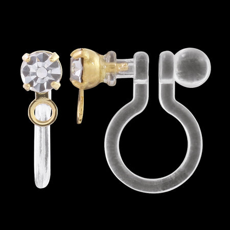 Non-piercing earrings with resin stone ring, clear/G
