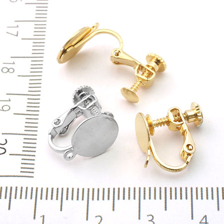 イヤリング ネジバネ 丸皿 カン付 ロジウムカラー