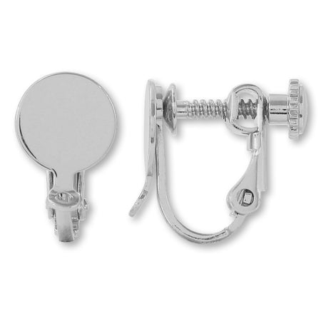 イヤリング ネジバネ 丸皿 カン付 ロジウムカラー