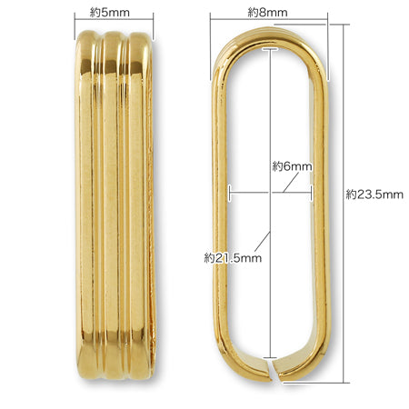 Connector ring with stripes, approx. 5 x 8 x 23.5 mm, gold