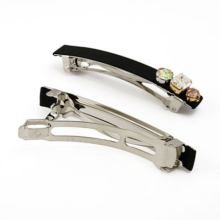 Barrette with grosgrain ribbon, nickel