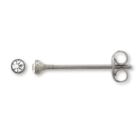 Long post earrings with stone and catch, rhodium color